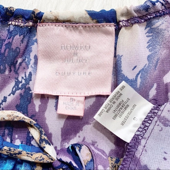 Romeo & Juliet Couture Pastel Watercolor Tie Neck Balloon Sleeve Peasant Top - Picture 9 of 10